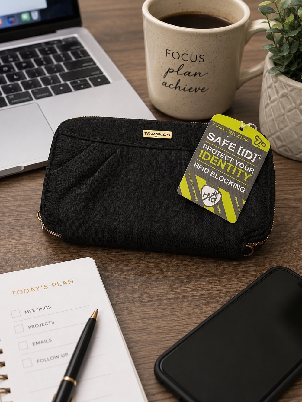 Travelon RFID Blocking Black Bi-Fold Wallet | Travel Clutch